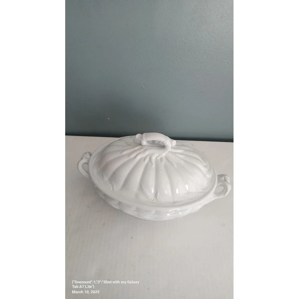 Antique Elsmore & Forster Ceres Wheat Ironstone Tureen White Serving‎ Dish Lid